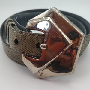 Vintage Elegant Lizard Skin Women's Belt Geometric Silver Buckle M 80s 27/30"